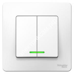 BLNVS006511 2-клавишный выключатель С/У (cх.5) с подсветкой 6А 250В белый BLANCA (10 шт в уп.) / 421003 / - картинка 1