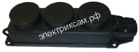 106-0400-0101 Розетка наружной установки, тройная, 2Р-РЕ 16А 220-240В, каучук, с заглушками  (36 шт в уп.) / 386501 / - картинка 1