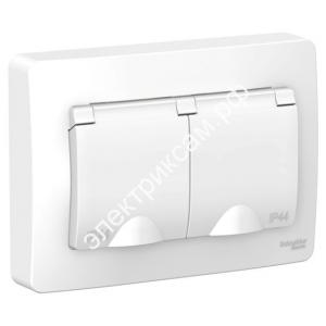 BLNRS441121 розетка IP44 С/У двойная с заземл. со шторк. с крышками 16А 250В белый BLANCA (5 шт в уп.) / 421020 / - картинка 1